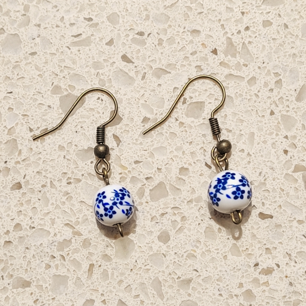 Blue Floral Ceramic Bead Earring